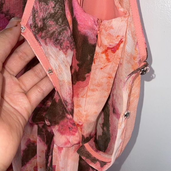 Chequer Orange/Peach/Brown Diamond Pattern Sleeveless Midi Dress | Size 4 - Picture 3 of 7